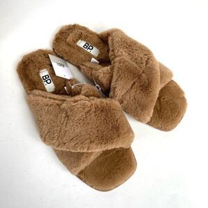 Nordstrom BP Mae Faux Fur Cross Strap Slippers XL 11 12